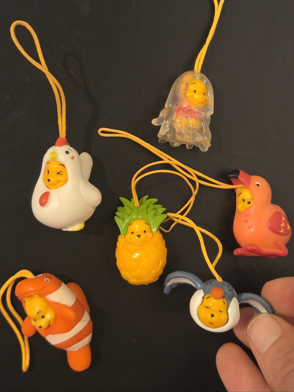 Peek-A-Pooh Keychain Charms - Jellyfish Clownfish Rooster Flamingo Pineapple